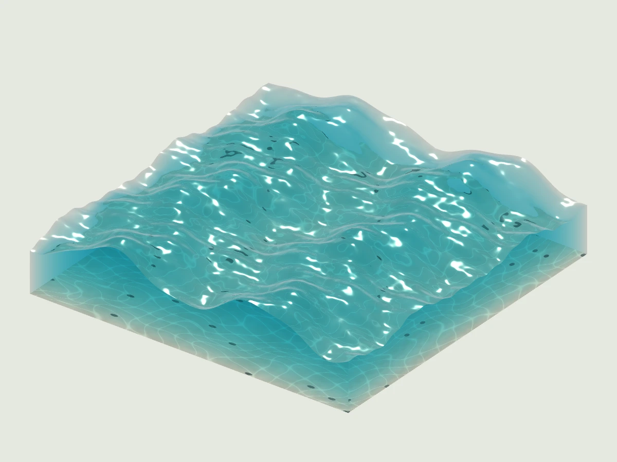 重なる正弦波でつくった青い水面