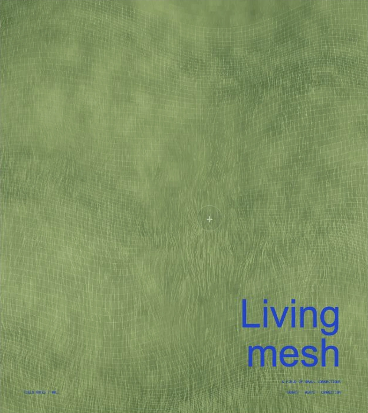 緑の草に沿う淡い網とLiving meshの文字